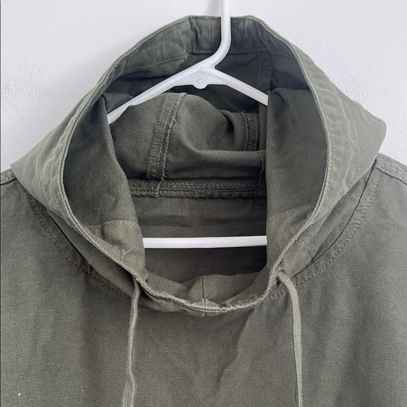 Men's Green Canvas Hooded Jacket - Picture 2 of 3